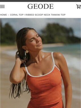 GEODE Coral Scoop Neck Swim Camisole with White Trim